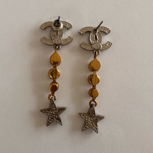 Authentic CHANEL Crystal Star Drop CC Luxury Jewelery Earrings Silver Gold - Picture 3 of 7